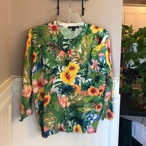 Cable and gauge colorful floral cardigan